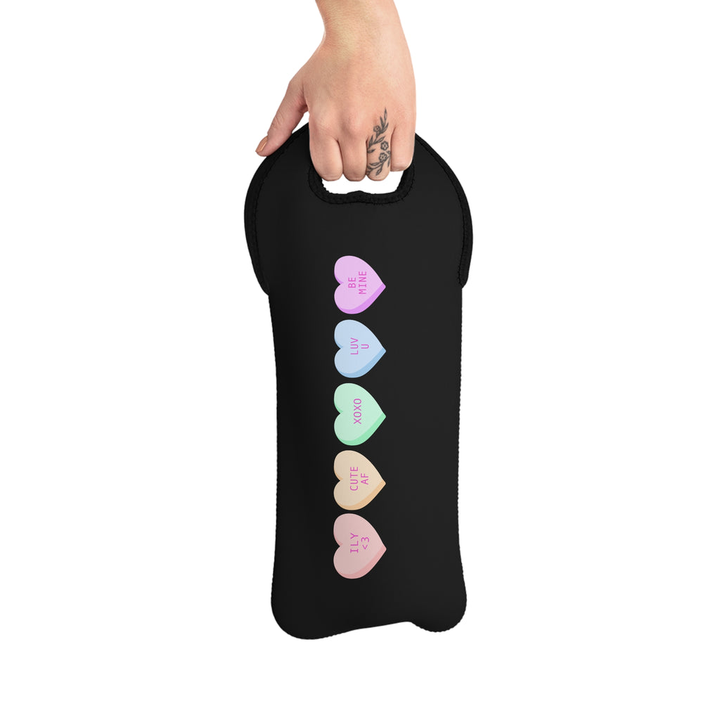 Candy Heart Wine Tote Bag — Pastel Conversation Hearts Wine Carrier