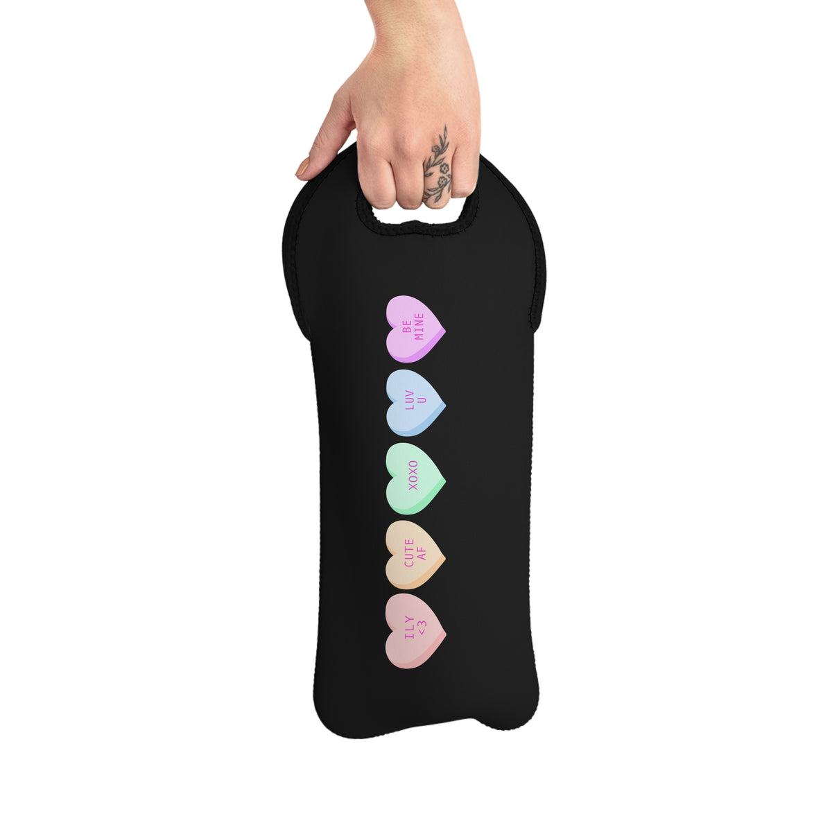 Candy Heart Wine Tote Bag — Pastel Conversation Hearts Wine Carrier