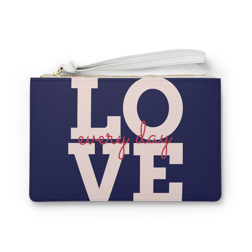 Love Every Day Clutch — Navy Valentine Heart Candy Pattern Wristlet