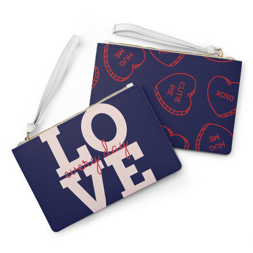 Love Every Day Clutch — Navy Valentine Heart Candy Pattern Wristlet