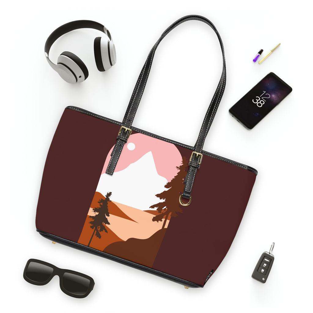Mountain Sunset PU Leather Shoulder Bag — Retro Nature Tote