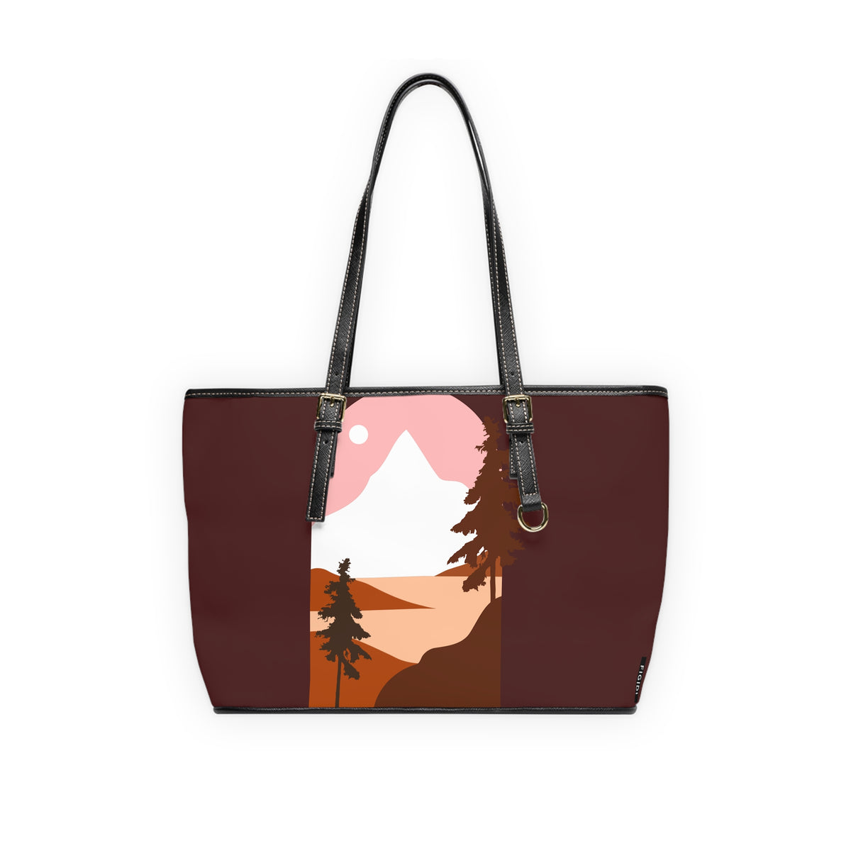 Mountain Sunset PU Leather Shoulder Bag — Retro Nature Tote