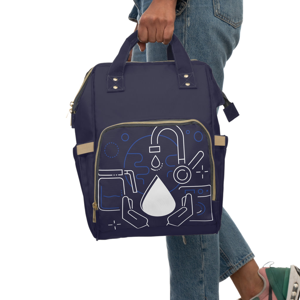 Multifunctional Diaper Backpack — Navy Baby Care Bag with Waterproof Front Pocket