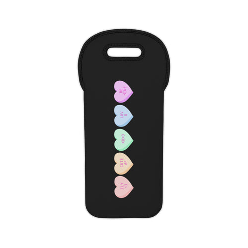 Candy Heart Wine Tote Bag — Pastel Conversation Hearts Wine Carrier