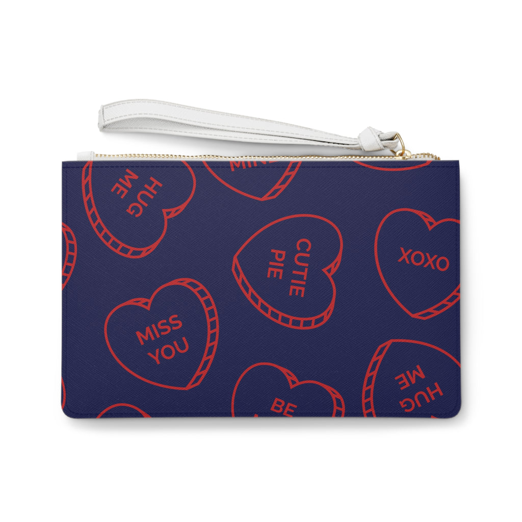Love Every Day Clutch — Navy Valentine Heart Candy Pattern Wristlet
