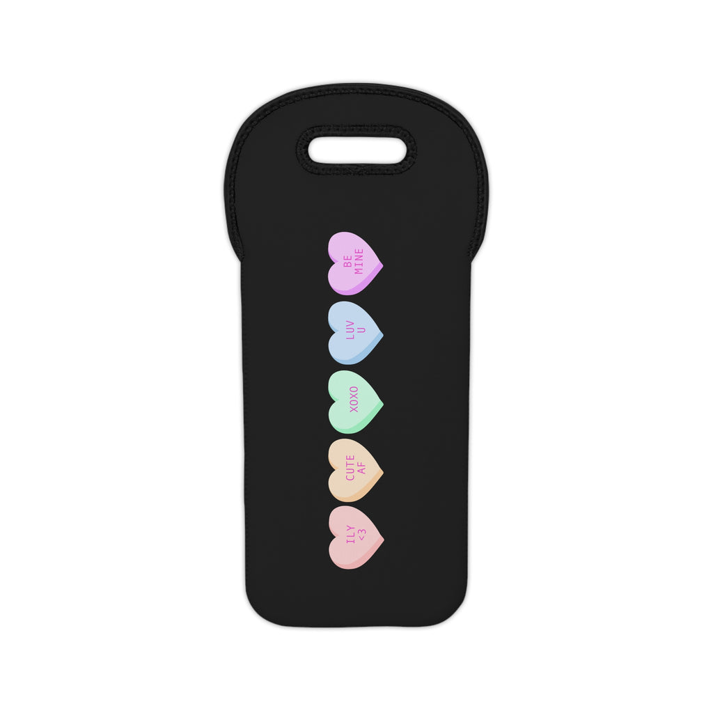 Candy Heart Wine Tote Bag — Pastel Conversation Hearts Wine Carrier