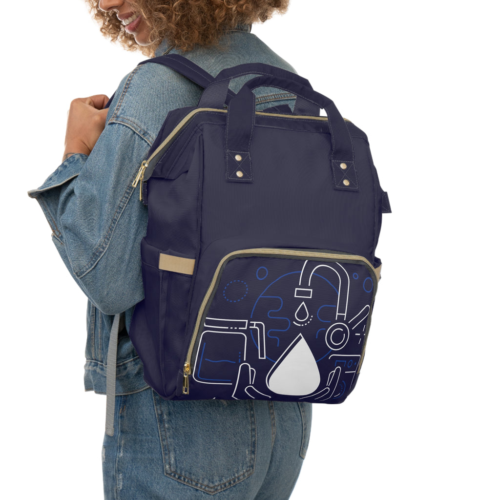 Multifunctional Diaper Backpack — Navy Baby Care Bag with Waterproof Front Pocket
