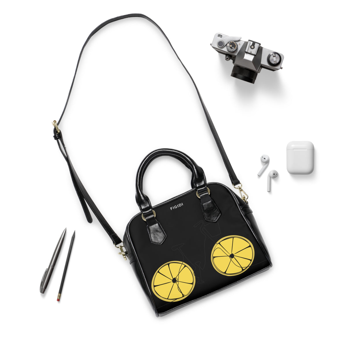 Shoulder Handbag — Black Lemon Slice Tote Bag