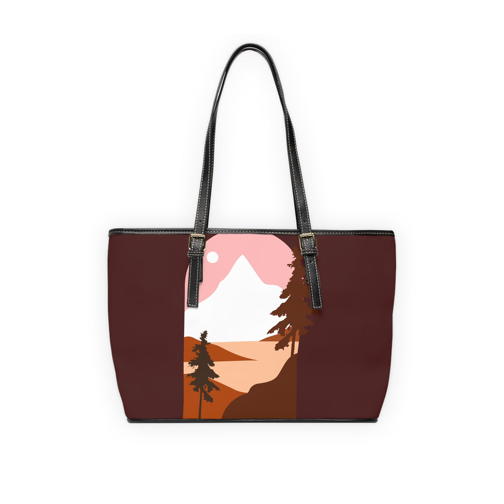 Mountain Sunset PU Leather Shoulder Bag — Retro Nature Tote