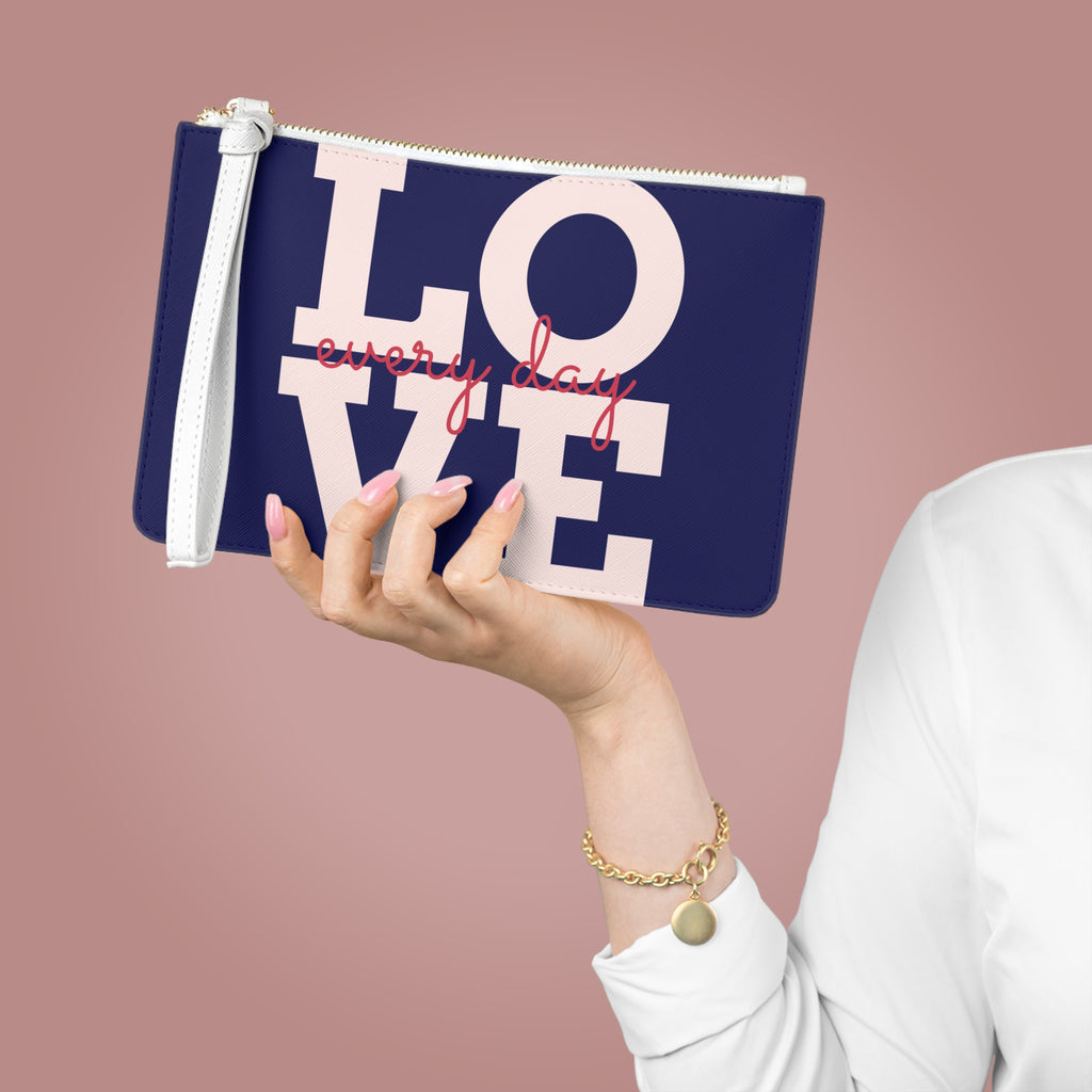 Love Every Day Clutch — Navy Valentine Heart Candy Pattern Wristlet