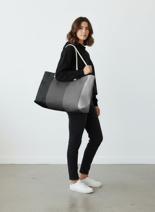 Gray Gradient Weekender Bag — Large Striped Travel Tote