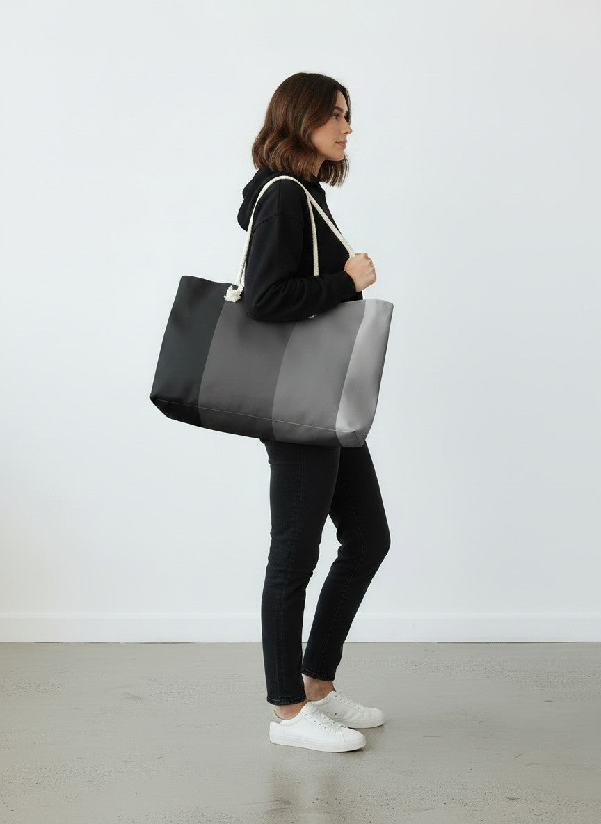 Gray Gradient Weekender Bag — Large Striped Travel Tote
