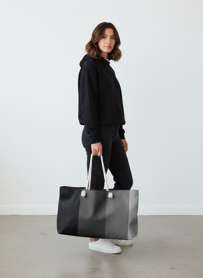 Gray Gradient Weekender Bag — Large Striped Travel Tote