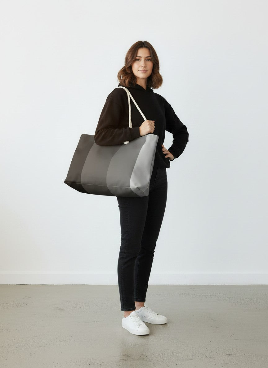 Gray Gradient Weekender Bag — Large Striped Travel Tote