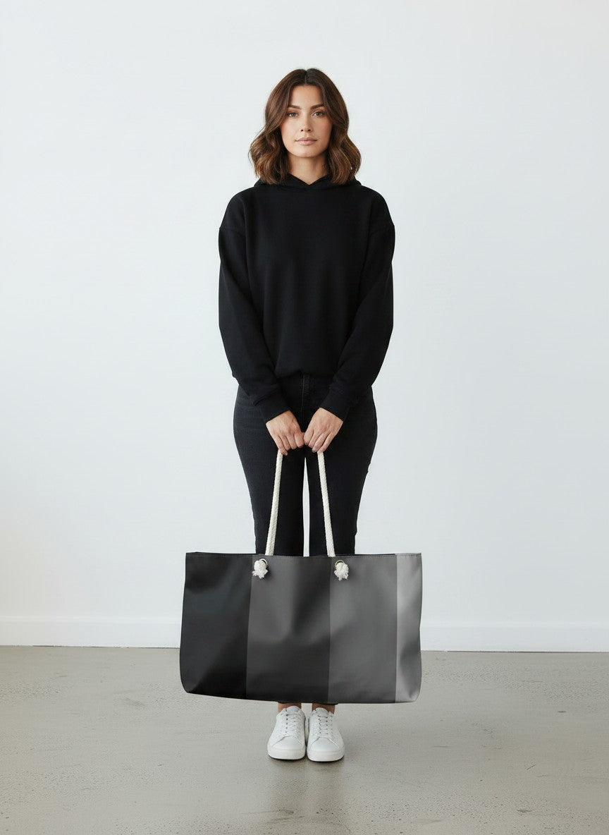 Gray Gradient Weekender Bag — Large Striped Travel Tote