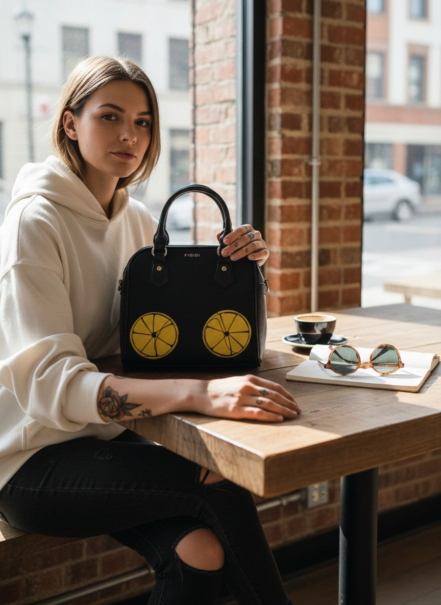 Shoulder Handbag — Black Lemon Slice Tote Bag