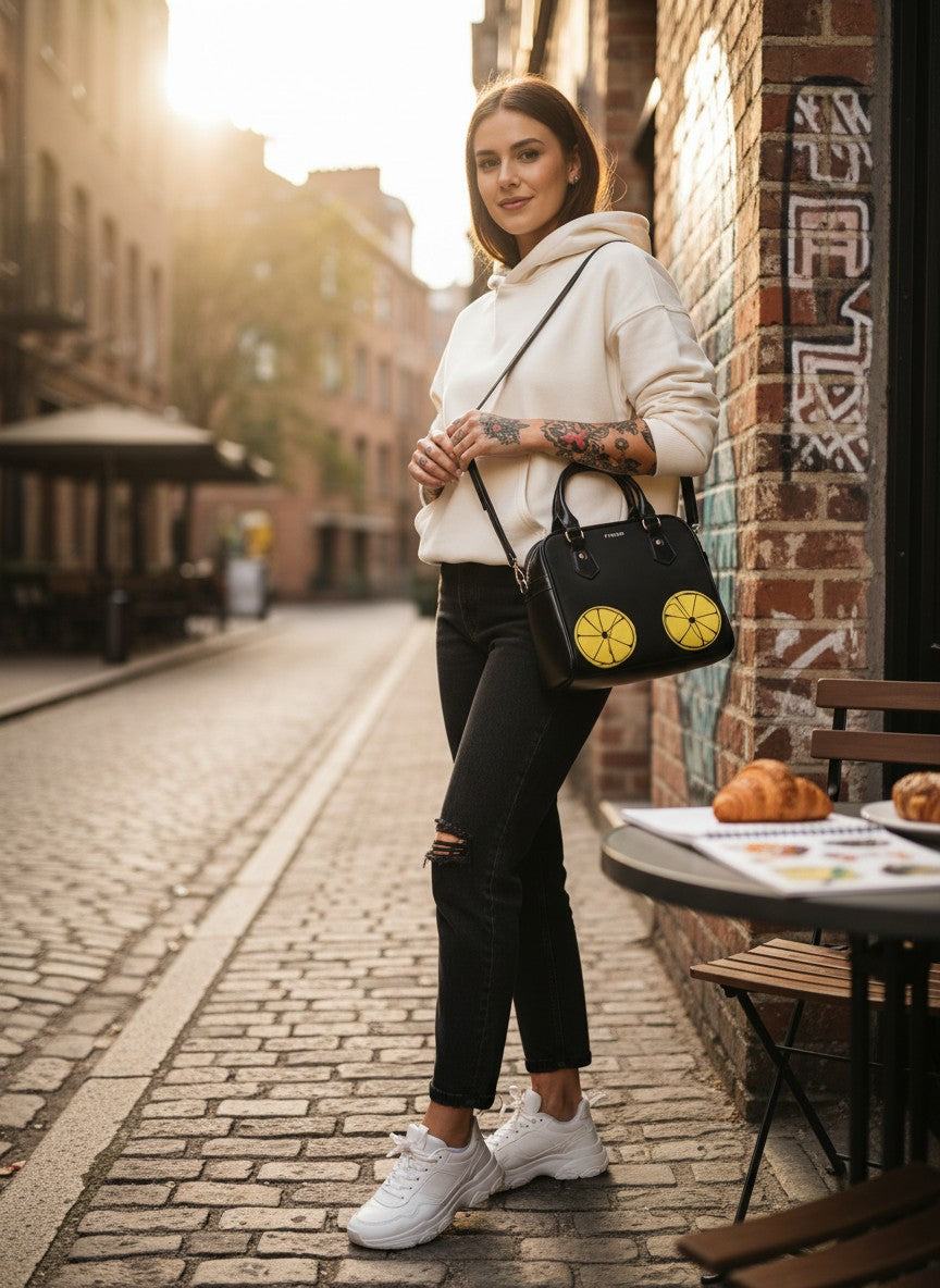 Shoulder Handbag — Black Lemon Slice Tote Bag