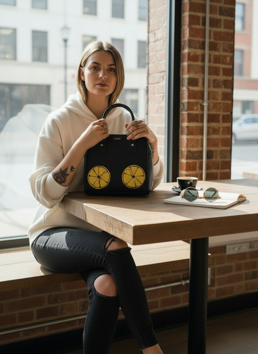 Shoulder Handbag — Black Lemon Slice Tote Bag