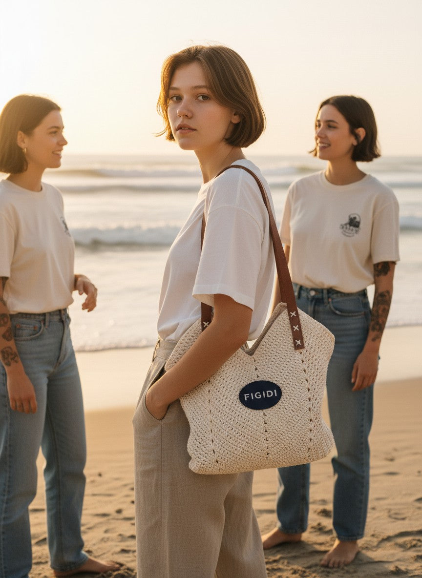 Woven Straw Shoulder Bag with Leather Straps — Beach Tote & Casual Summer Handbag